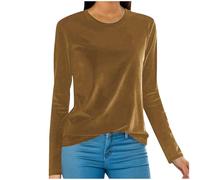 Keepink Womens Long Sleeve Tops Round Neck Vintage Velvet Blouse Solid Color Elegant Velour Pullover Dressy Casual Tunic Shirts Baggy Tees Party Work Office Jumpers Plus Size 10-20