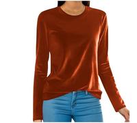 Keepink Womens Long Sleeve Tops Round Neck Vintage Velvet Blouse Solid Color Elegant Velour Pullover Dressy Casual Tunic Shirts Baggy Tees Party Work Office Jumpers Plus Size 10-20