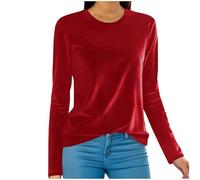 Keepink Womens Long Sleeve Tops Round Neck Vintage Velvet Blouse Solid Color Elegant Velour Pullover Dressy Casual Tunic Shirts Baggy Tees Party Work Office Jumpers Plus Size 10-20