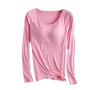 Keepink Womens Long Sleeve Tops with Built in Shelf Bra Comfort Soft Cotton Pajama Loose Casual Round Neck Blouse Workout Gym Yoga Tops Fall Sports Tee Shirts Ladies T Shirts UK 8/18