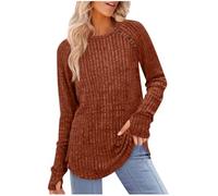 Keepink Women's Long Sleeve Tops with Thumb Hole Soft Ribbed Knit Sweaters Loose Casual Longline Tunic Top Crewneck Basic Tee Lightweight Cozy Pullover Jumpers for Women UK