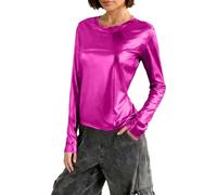 Keepink Women's Metallic Tops Basic Long Sleeve T Shirt Crew Neck Fitted Tee Sparkly Party Shiny Glitter Top Y2K Party Going Out Pullover Silver Blouse for Night Out Clubwear