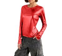 Keepink Women's Metallic Tops Basic Long Sleeve T Shirt Crew Neck Fitted Tee Sparkly Party Shiny Glitter Top Y2K Party Going Out Pullover Silver Blouse for Night Out Clubwear