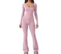 Keepink Womens One Piece Bodycon Flared Jumpsuit Solid Color Wide Leg Jumpsuits Gym Sportwear Long Sleeve Backless Bodycon Rompers Sexy Skinny Tops Playsuits Clubwear