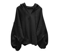 Keepink Women's Oversized Hoodie Plain Long Sleeve Drop Shoulder Sweatshirt Relaxed Fit Pullover V Neck Drawstring Hooded Tops Plus Size Jumpers Comfort Loungewear for Nights Weekends