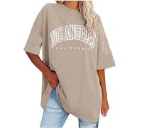 Keepink Women's Oversized T Shirts Short Sleeve Crewneck Summer Tops Letter Printed Drop Shoulder Tunics Blouses Casual Baggy Basic Tee Shirts Ladies Long Top Baseball Tshirts