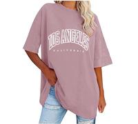 Keepink Women's Oversized T Shirts Short Sleeve Crewneck Summer Tops Letter Printed Drop Shoulder Tunics Blouses Casual Baggy Basic Tee Shirts Ladies Long Top Baseball Tshirts