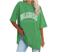 Keepink Women's Oversized T Shirts Short Sleeve Crewneck Summer Tops Letter Printed Drop Shoulder Tunics Blouses Casual Baggy Basic Tee Shirts Ladies Long Top Baseball Tshirts