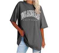 Keepink Women's Oversized T Shirts Short Sleeve Crewneck Summer Tops Letter Printed Drop Shoulder Tunics Blouses Casual Baggy Basic Tee Shirts Ladies Long Top Baseball Tshirts