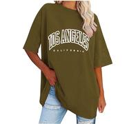 Keepink Women's Oversized T Shirts Short Sleeve Crewneck Summer Tops Letter Printed Drop Shoulder Tunics Blouses Casual Baggy Basic Tee Shirts Ladies Long Top Baseball Tshirts