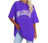 Keepink Women's Oversized T Shirts Short Sleeve Crewneck Summer Tops Letter Printed Drop Shoulder Tunics Blouses Casual Baggy Basic Tee Shirts Ladies Long Top Baseball Tshirts