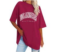 Keepink Women's Oversized T Shirts Short Sleeve Crewneck Summer Tops Letter Printed Drop Shoulder Tunics Blouses Casual Baggy Basic Tee Shirts Ladies Long Top Baseball Tshirts