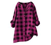 Keepink Womens Plaid Shirts Long Sleeve Button Down Collarless Tops Classic Check Shirt Oversized Tshirts Lightweight Casual Work Blouses Comfort Long Tunic Top To with Legging