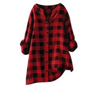 Keepink Womens Plaid Shirts Long Sleeve Button Down Collarless Tops Classic Check Shirt Oversized Tshirts Lightweight Casual Work Blouses Comfort Long Tunic Top To with Legging