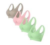 Keepink Women's Plus Size Sports Bras 4 Pack High Impact Non Wired Full Support Everyday Bras UK S-6XL Khaki 5XL