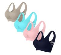 Keepink Women's Plus Size Sports Bras 4 Pack High Impact Non Wired Full Support Everyday Bras UK S-6XL Khaki