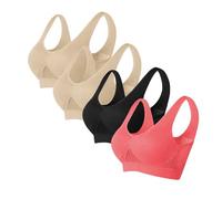Keepink Women's Plus Size Sports Bras 4 Pack High Impact Non Wired Full Support Khaki XL