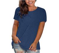 Keepink Women's Plus Size Tops Blouses Classic Fit Short Sleeve V-Neck T-Shirt Round Neck Plain T-Shirt Loose Basic Tshirts Tunic T Shirts Ladies Summer Tops Gym Tee Activewear