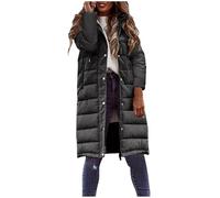 Keepink Women's Puffer Down Coats Thickened Maxi Down Jackets with Hood Lightweight Waterproof Windbreaker Outdoor Hiking Trench Overcoat Winter Coats for Women UK Plus Size 10-22
