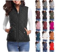Keepink Women's Quilted Gilet Lightweight Body Warmer Padded Outdoor Vest Sleeveless Jacket Windproof Waterproof Puffer Down Bodywarmer Zip Up Winter Warm Waistcoat Th Pockets