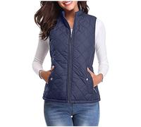 Keepink Women's Quilted Gilet Lightweight Body Warmer Padded Outdoor Vest Sleeveless Jacket Windproof Waterproof Puffer Down Bodywarmer Zip Up Winter Warm Waistcoat Th Pockets