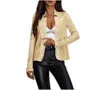 Keepink Women's Sequin Blazer Jacket Sparkle Stand Collar Smart Casual Suit Jackets Glitter Crop Cardigan Elegant Tops Long Sleeve Open Front Cover Up for Party Evening Clubwear