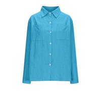 Keepink Womens Shirts Collared V Neck Button Up Blouses Oversized Long Sleeve Shirt Plain Cotton Linen Top Business Casual Dressy Blouse Comfy Top Summer Beach Outfits with Pockets