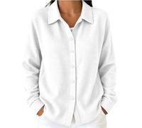 Keepink Womens Shirts UK Button Down Waffle Long Sleeve Casual Blouse Tops | Dressy Lapel Workwear,V Neck,Relaxed Draped Fit,Breathable Lightweight Comfort,Solid Color,Office Holiday Everyday Wear,S-XXL