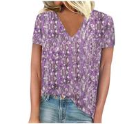 Keepink Womens Short Sleeve T-Shirt Baggy V Neck Basic Summer Tee Tops Ladies Cute Floral Printed Shirt Casual Fashion Work Blouses Gifts for Students from Teachers