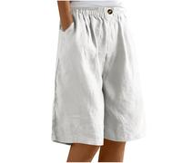 Keepink Women's Shorts Casual Linen Half Pants Solid Summer Elastic Waist Bottons Baggy Wide Leg Shorts Puls Size Short Pants with Pockets Beach Vacation Outfits S-47XL