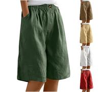 Keepink Women's Shorts Casual Linen Half Pants Solid Summer Elastic Waist Bottons Baggy Wide Leg Shorts Puls Size Short Pants with Pockets Beach Vacation Outfits S-27XL