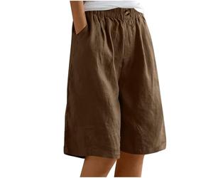 Keepink Women's Shorts Casual Linen Half Pants Solid Summer Elastic Waist Bottons Baggy Wide Leg Shorts Puls Size Short Pants with Pockets Beach Vacation Outfits S-11XL