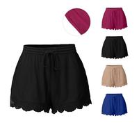 Keepink Women's Shorts Summer Casual Loose Shorts Drawstring Elastic Waist Lace Hem Bottoms Cute Comfy Pajamas Pant Yoga Gym Trousers Plus Size Wide Leg Short Pants UK 8-22