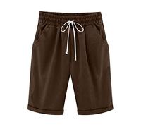 Keepink Women's Shorts Summer Half Pants Solid Casual Straight Leg Shorts Active Cotton Linen Sweat Shorts Work Beach Vacation Shorts Bottoms Ladies Shorts Plus Size 8-22 UK Clearance