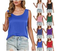 Keepink Womens Silk Satin Tank Tops V Neck Casual Round Neck Cami Solid Color Sleeveless Camisole Blouses Ladies Summer Basic Plain Tank Shirt Going Out Vest Top