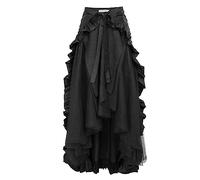 Keepink Women's Skirts Long Gothic Steampunk Skirt Victorian High-Low Bustle Skirt Casual Double-Layer Ruffle Skirt Tie Wrap Midi Skirts Vintage Renaissance Skirts UK Size 8-18 Clearance
