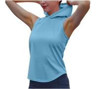 Keepink Women's Sleeveless Hooded Tank Tops Quick Dry Lightweight Gym Vest Top Loose Fit Sports Pullover Summer Casual Fitness Sportswear Round Neck Hoodies for Yoga Running Workout