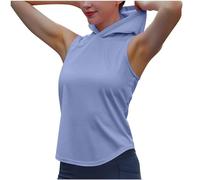 Keepink Women's Sleeveless Hooded Tank Tops Quick Dry Lightweight Gym Vest Top Loose Fit Sports Pullover Summer Casual Fitness Sportswear Round Neck Hoodies for Yoga Running Workout