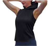 Keepink Women's Sleeveless Hooded Tank Tops Quick Dry Lightweight Gym Vest Top Loose Fit Sports Pullover Summer Casual Fitness Sportswear Round Neck Hoodies for Yoga Running Workout