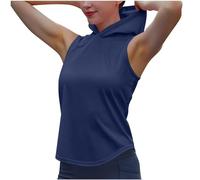 Keepink Women's Sleeveless Hooded Tank Tops Quick Dry Lightweight Gym Vest Top Loose Fit Sports Pullover Summer Casual Fitness Sportswear Round Neck Hoodies for Yoga Running Workout