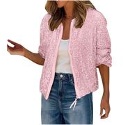 Keepink Women's Sparkly Sequin Jacket Glitter Long Sleeves Front Zip Up Bomber Jacket with Ribbed Cuffs Casual Sparkly Party Outfit with Pockets Punk Hip Hop S-XL