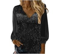 Keepink Women's Sparkly Velvet Top Long Sleeve Sweater Glitter V Neck Tunic Jumper Shimmer Party Evening Blouse Plus Size Dressy Pullover Shirts Cozy Soft Jumpers S-3XL