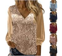Keepink Women's Sparkly Velvet Top Long Sleeve Sweater Glitter V Neck Tunic Jumper Shimmer Party Evening Blouse Plus Size Dressy Pullover Shirts Cozy Soft Jumpers S-3XL