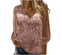 Keepink Women's Sparkly Velvet Top Long Sleeve Sweater Glitter V Neck Tunic Jumper Shimmer Party Evening Blouse Plus Size Dressy Pullover Shirts Cozy Soft Jumpers S-3XL