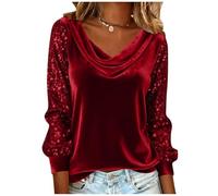 Keepink Women's Sparkly Velvet Tops Elegant Cowl Neck Long Sleeve Blouses Shiny Party Shirts Fall Winter Dressy Casual Jumpers Sequin Evening Pullover Going Out Top Ladies Tshirts