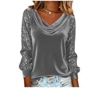 Keepink Women's Sparkly Velvet Tops Elegant Cowl Neck Long Sleeve Blouses Shiny Party Shirts Fall Winter Dressy Casual Jumpers Sequin Evening Pullover Going Out Top Ladies Tshirts
