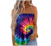 Keepink Women's Strapless Tops Smocked Bandeau Sleeveless Summer Vest Floral Printed Backless Tube Tops Loose Tunic Casual Tank Shirt Flowy Pleated Cover Ups for Beach Festival