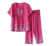 Keepink Women's Summer 2 Piece Outfits Trendy Floral Printed Short Sleeve Top & Wide Leg Crop Pants Lounge Wear Sets Sweatsuits Pjs Set Summer Clothes for Women UK Plus Size 14-20 Sale
