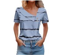 Keepink Womens Summer Dressy Blouses Elegant Skew Collar Short Sleeve Ladies Trendy Sexy Button Trim Tops Summer Casual Solid Color T Shirts Streetwear UK Clearance