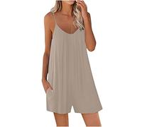 Keepink Women's Summer Jumpsuit Casual Sleeveless Plain Dungarees Ladies Spaghetti Strap Loose One Piece Romper Shorts Pants Comfort Romper with Pockets Plus Size